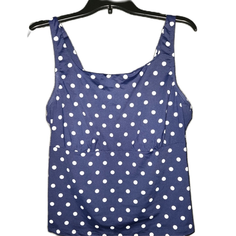 Lands' End Blue And White Polka Dot Fitted Swim Tank Size 14